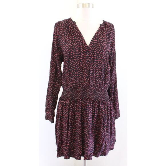 Rails Jasmine Enamored Heart Print Smocked Long Sleeve Dress Sz S Tiered V Neck - Picture 3 of 7